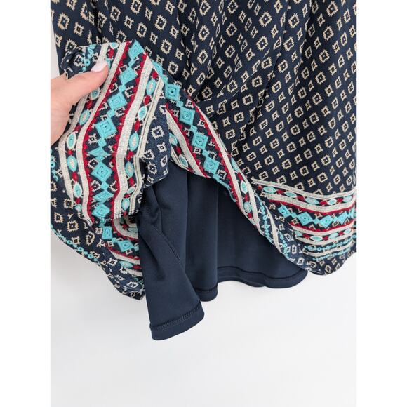 THML Womens‎ Black Boho Cottage Batik Embroidered V Neck A Line Mini Dress Large - Picture 6 of 9